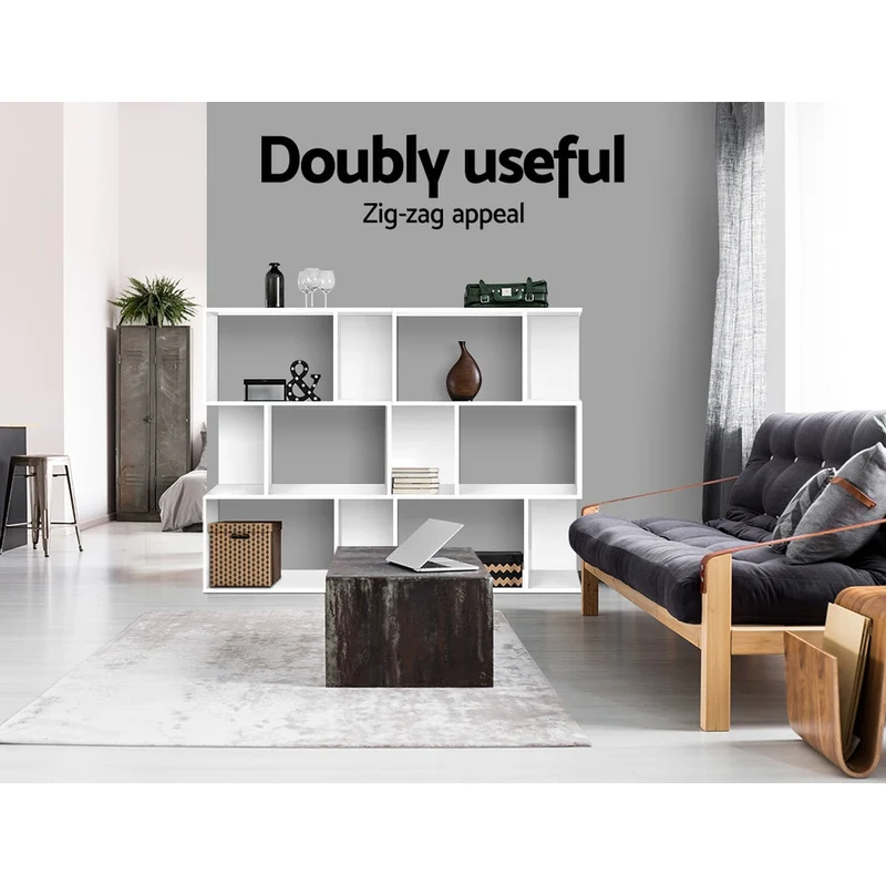 Design Boekenkast met Zigzag Planken 3-Laags – Moderne Display Kast 60 cm | Sansoti
