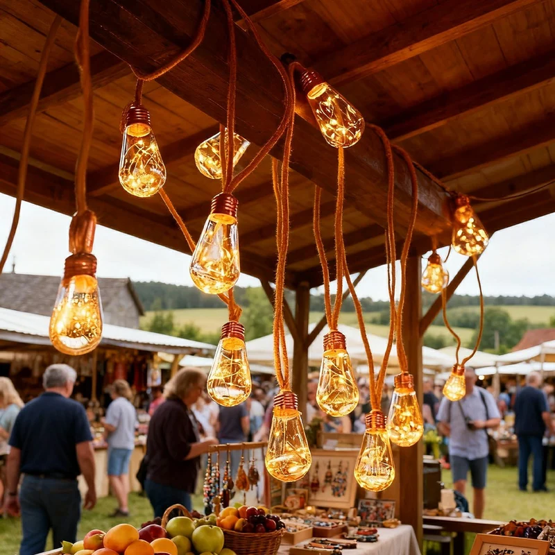 Lichtsnoer Edison Peertjes Solar 20 LED Warm Wit Buiten Tuin Terras Vintage Sfeerverlichting Retro Hanglampen Feestverlichting Zonne-energie | Sansoti