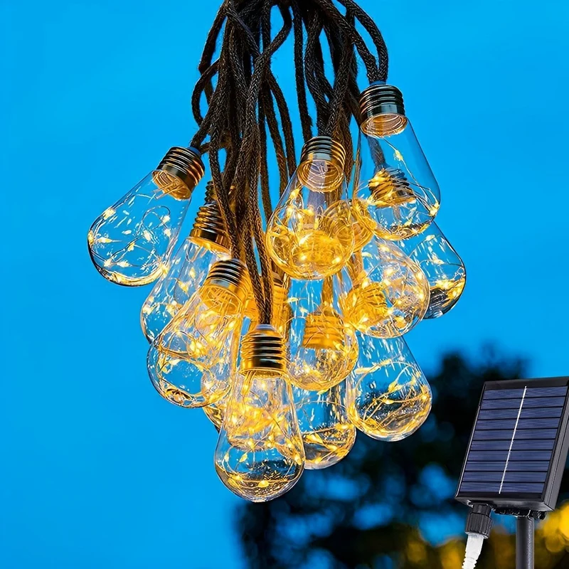 Lichtsnoer Edison Peertjes Solar 20 LED Warm Wit Buiten Tuin Terras Vintage Sfeerverlichting Retro Hanglampen Feestverlichting Zonne-energie | Sansoti