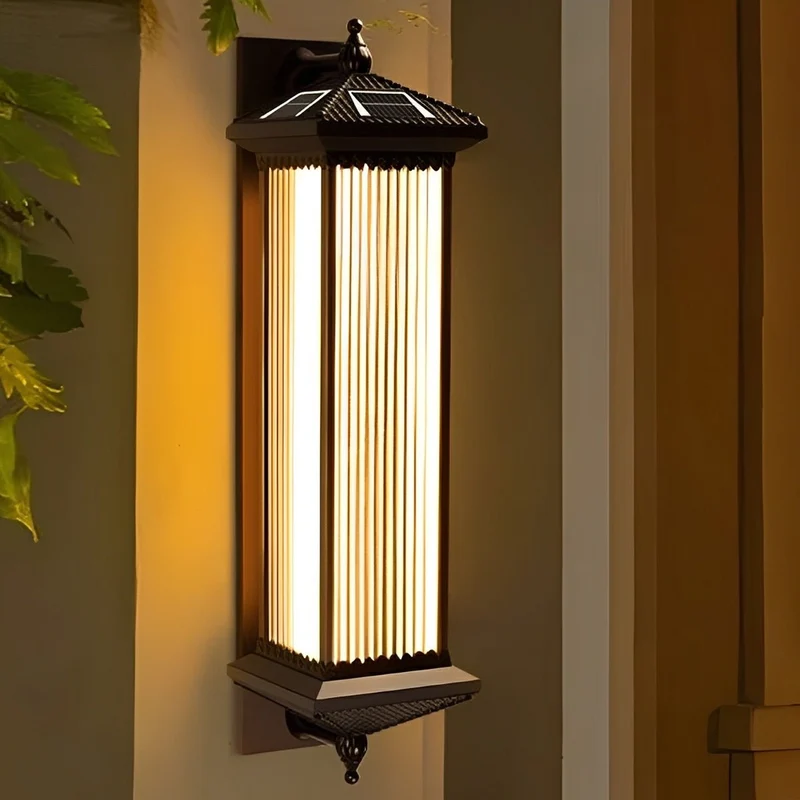 Buitenwandlamp Solar Aluminium Geribbeld Glas Koffiebruin IP55 Gevel Veranda Tuin Retro Wandlamp Buiten Lantaarn Villa | Sansoti