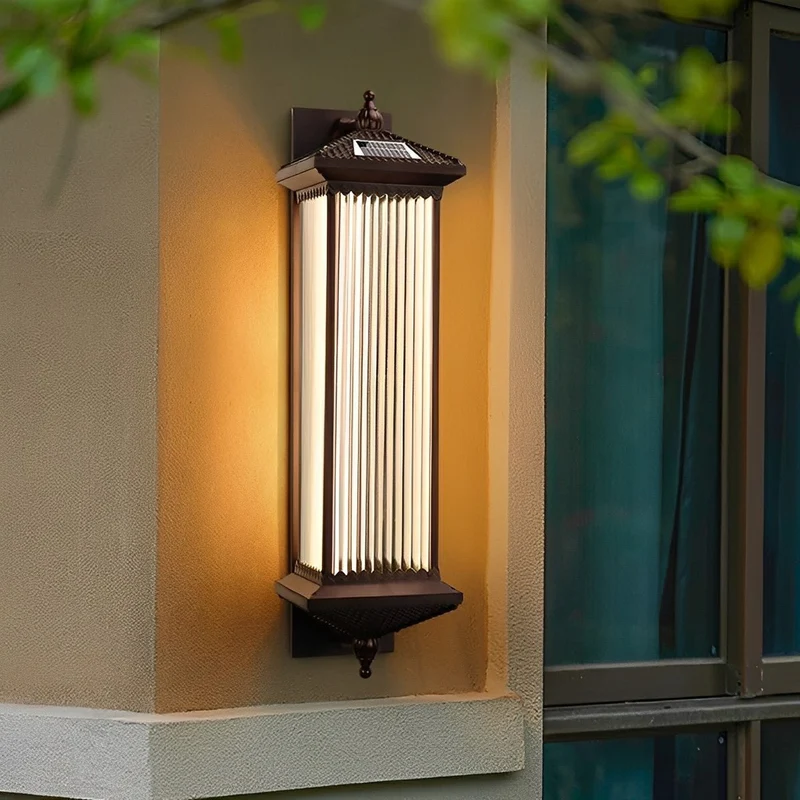 Buitenwandlamp Solar Aluminium Geribbeld Glas Koffiebruin IP55 Gevel Veranda Tuin Retro Wandlamp Buiten Lantaarn Villa | Sansoti