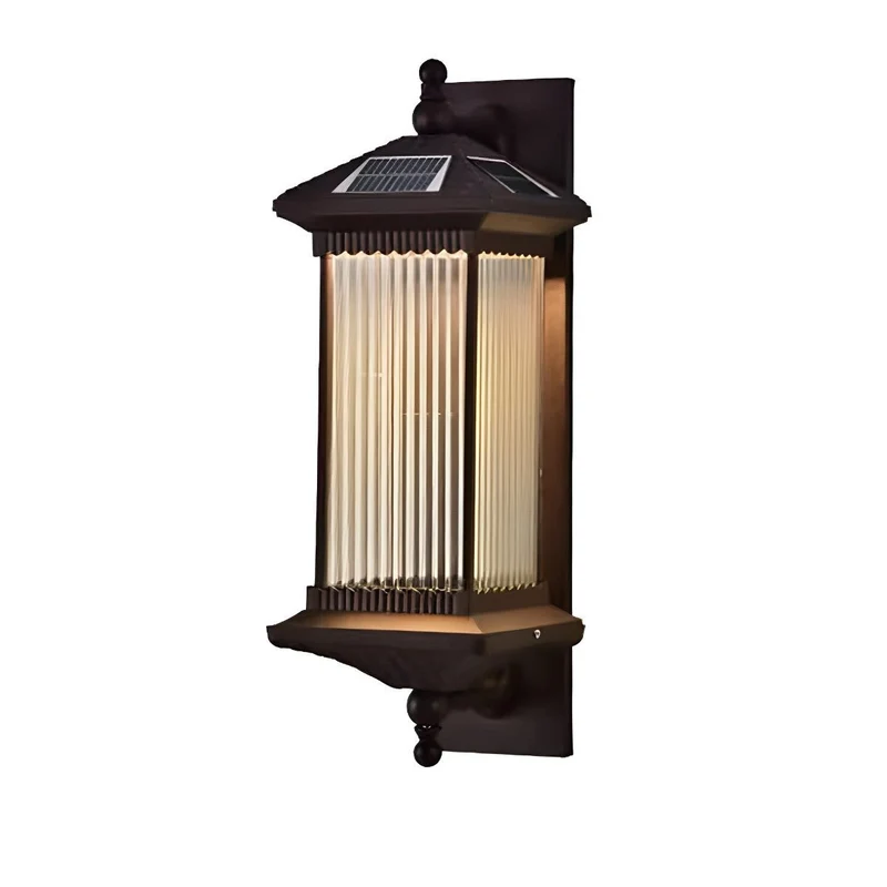 Buitenwandlamp Solar Aluminium Geribbeld Glas Koffiebruin IP55 Gevel Veranda Tuin Retro Wandlamp Buiten Lantaarn Villa | Sansoti
