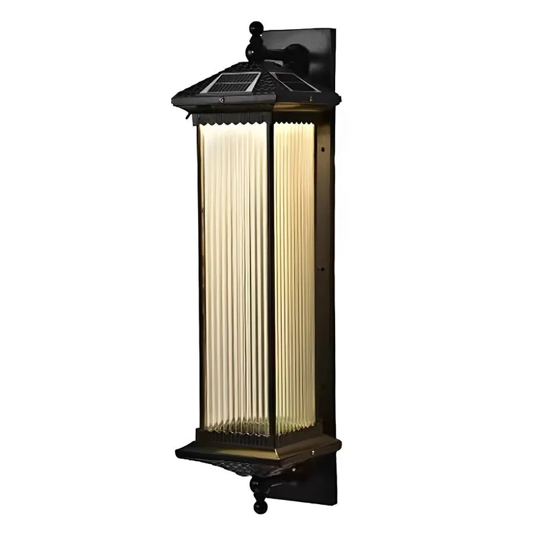 Buitenwandlamp Solar Aluminium Geribbeld Glas Koffiebruin IP55 Gevel Veranda Tuin Retro Wandlamp Buiten Lantaarn Villa | Sansoti