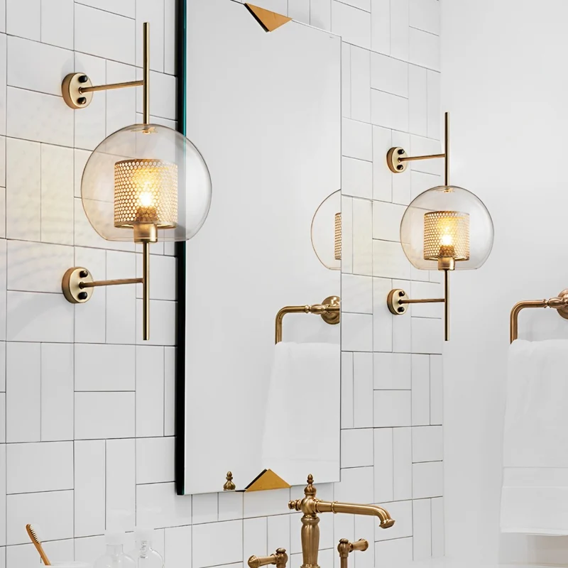 Wandlamp Glas Bol IJzer Brons Slaapkamer Woonkamer E27 Vintage Industrieel Nachtkastlamp Hal | Sansoti