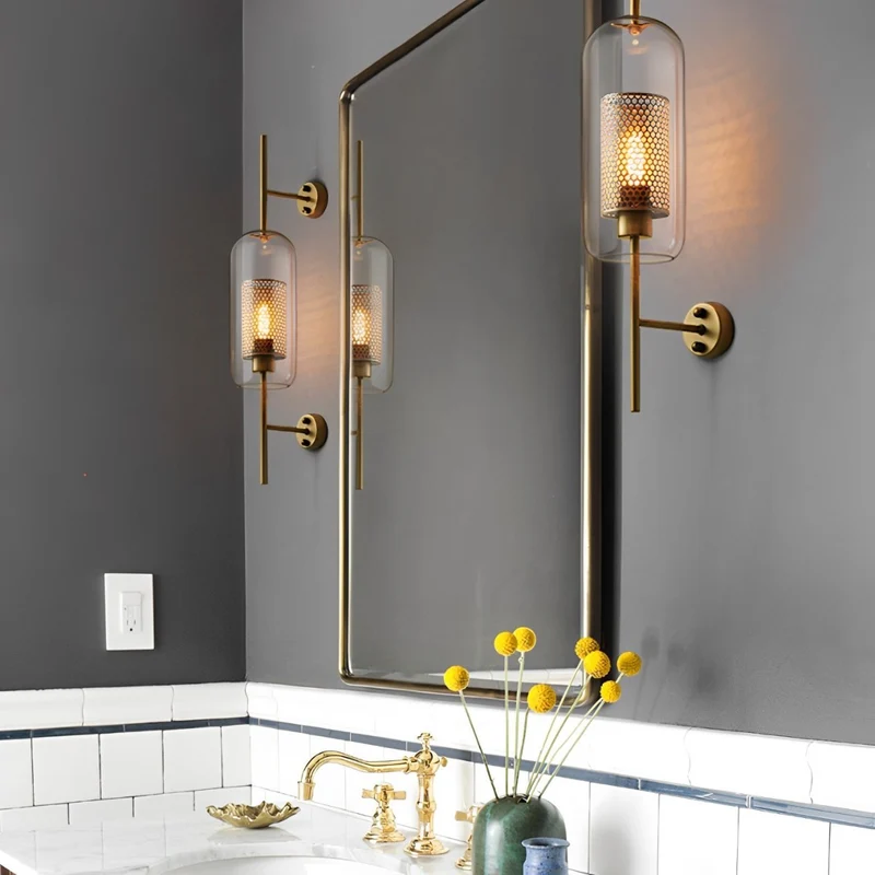 Wandlamp Glas Bol IJzer Brons Slaapkamer Woonkamer E27 Vintage Industrieel Nachtkastlamp Hal | Sansoti