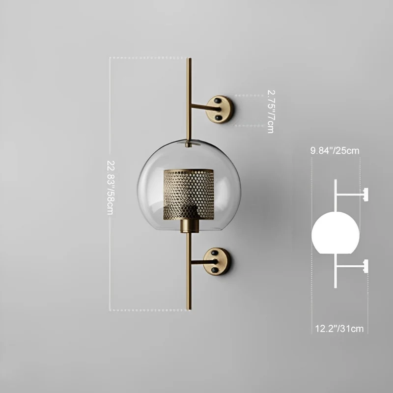 Wandlamp Glas Bol IJzer Brons Slaapkamer Woonkamer E27 Vintage Industrieel Nachtkastlamp Hal | Sansoti