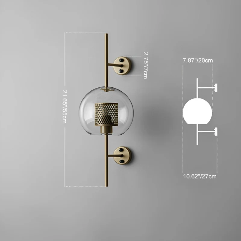Wandlamp Glas Bol IJzer Brons Slaapkamer Woonkamer E27 Vintage Industrieel Nachtkastlamp Hal | Sansoti