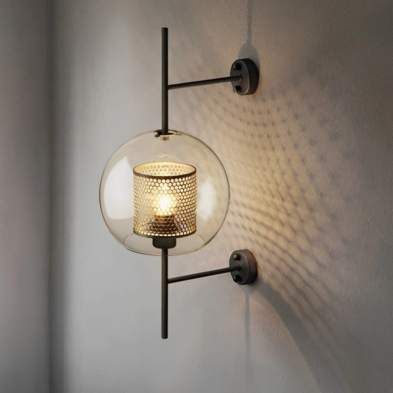 Wandlamp Glas Bol IJzer Brons Slaapkamer Woonkamer E27 Vintage Industrieel Nachtkastlamp Hal | Sansoti