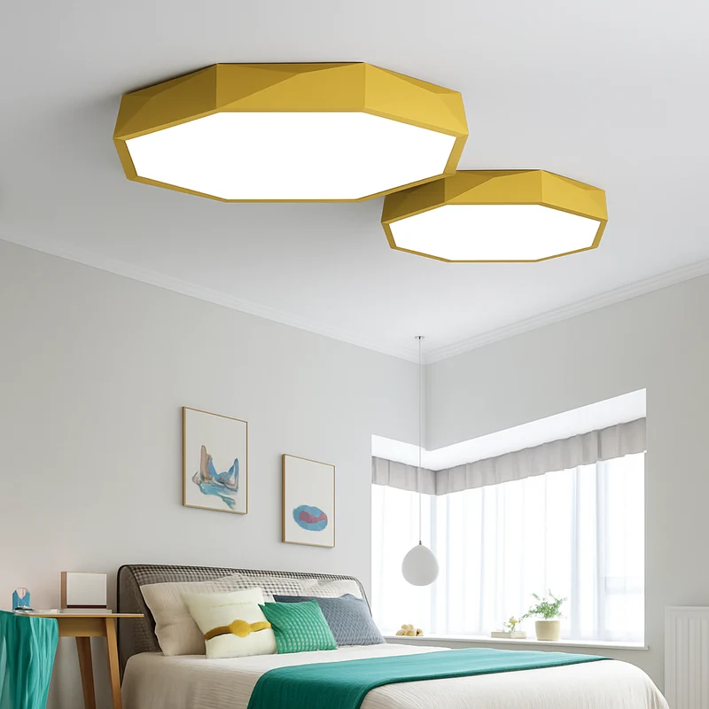 Plafondlamp LED Geometrisch Acryl Roze 30-60cm Slaapkamer Kinderkamer Plafonnière Achthoek Macaron Wit Zwart Groen Geel Woonkamer | Sansoti