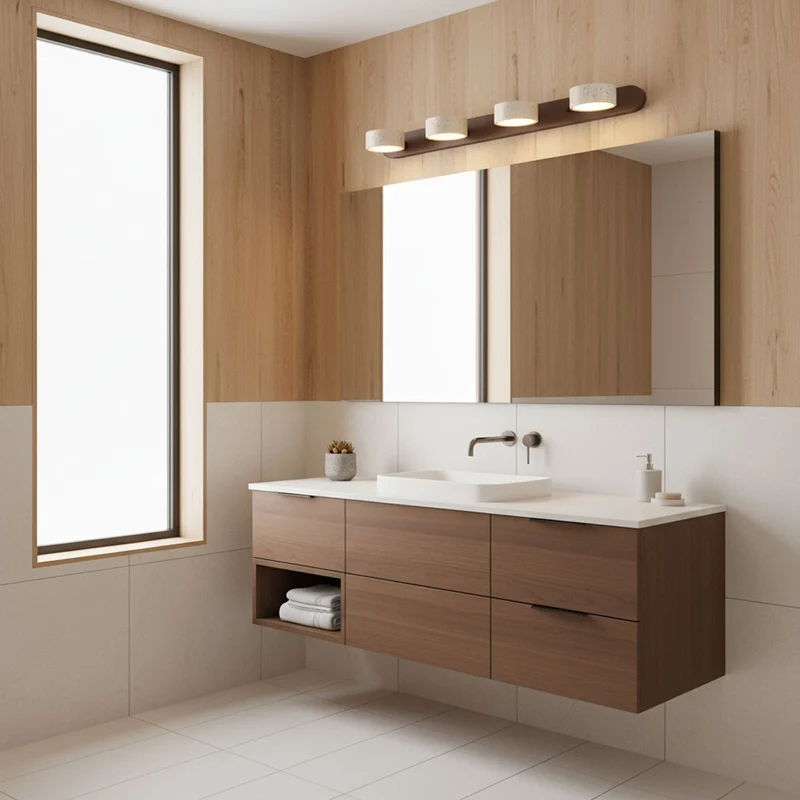 Travertijn Wandlamp Met Houten Basis En Dubbele LED Lichtbron Natuurlijke Steen Design Wandverlichting Voor Slaapkamer Hal En Woonkamer | Sansoti