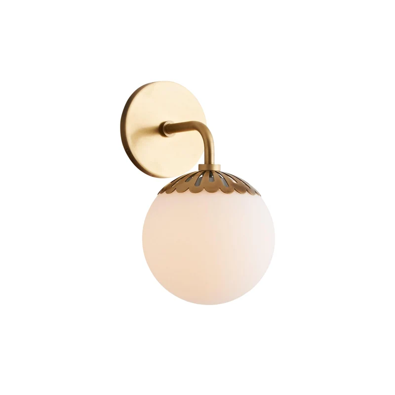 Art Deco Wandlamp met Bloemkap en Glazen Bol – Design Wandverlichting in Messing, Zwart of Nikkel voor Woonkamer en Badkamer | Sansoti