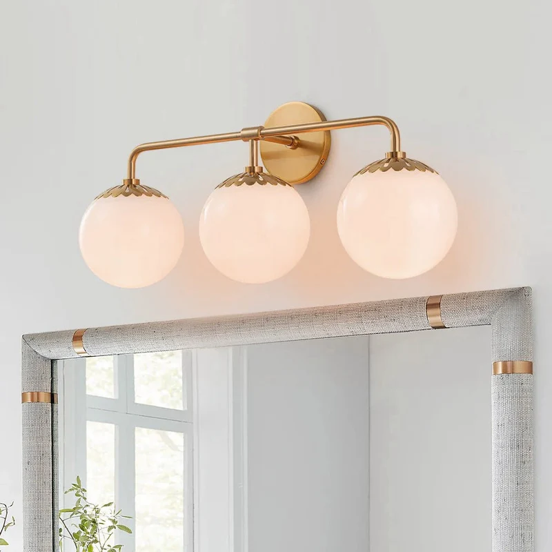 Art Deco Wandlamp met Bloemkap en Glazen Bol – Design Wandverlichting in Messing, Zwart of Nikkel voor Woonkamer en Badkamer | Sansoti
