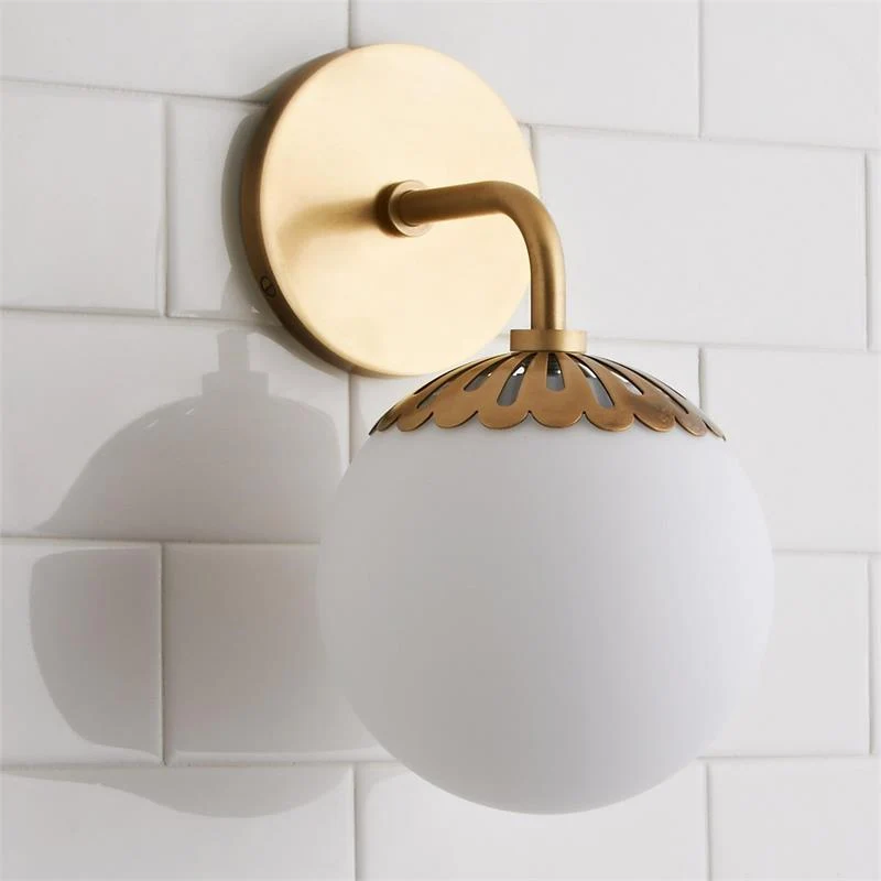 Art Deco Wandlamp met Bloemkap en Glazen Bol – Design Wandverlichting in Messing, Zwart of Nikkel voor Woonkamer en Badkamer | Sansoti