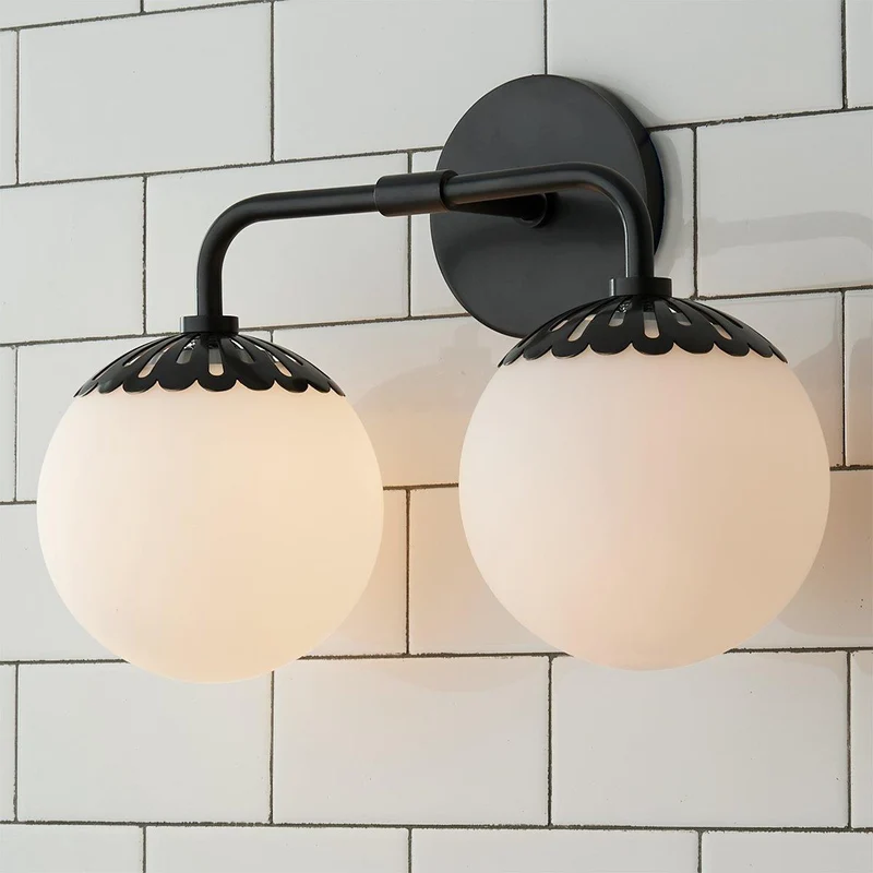 Art Deco Wandlamp met Bloemkap en Glazen Bol – Design Wandverlichting in Messing, Zwart of Nikkel voor Woonkamer en Badkamer | Sansoti