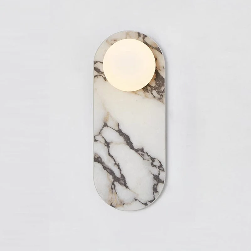 Design Wandlamp van Bulgari Marmer met Opaalglazen Bol – Italiaanse Mid-Century Wandverlichting voor Woonkamer, Hal en Slaapkamer | Sansoti