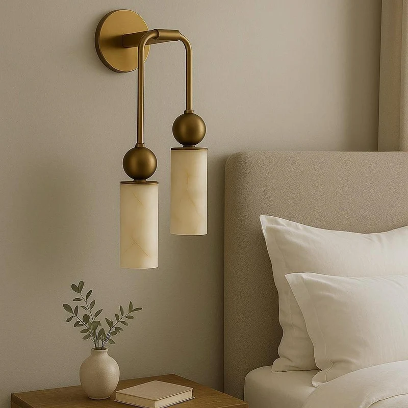 Vintage Wandlamp met Vogel in Messing en Alabaster – Design Wandlamp voor Slaapkamer, Hal en Woonkamer met E14 Fitting | Sansoti