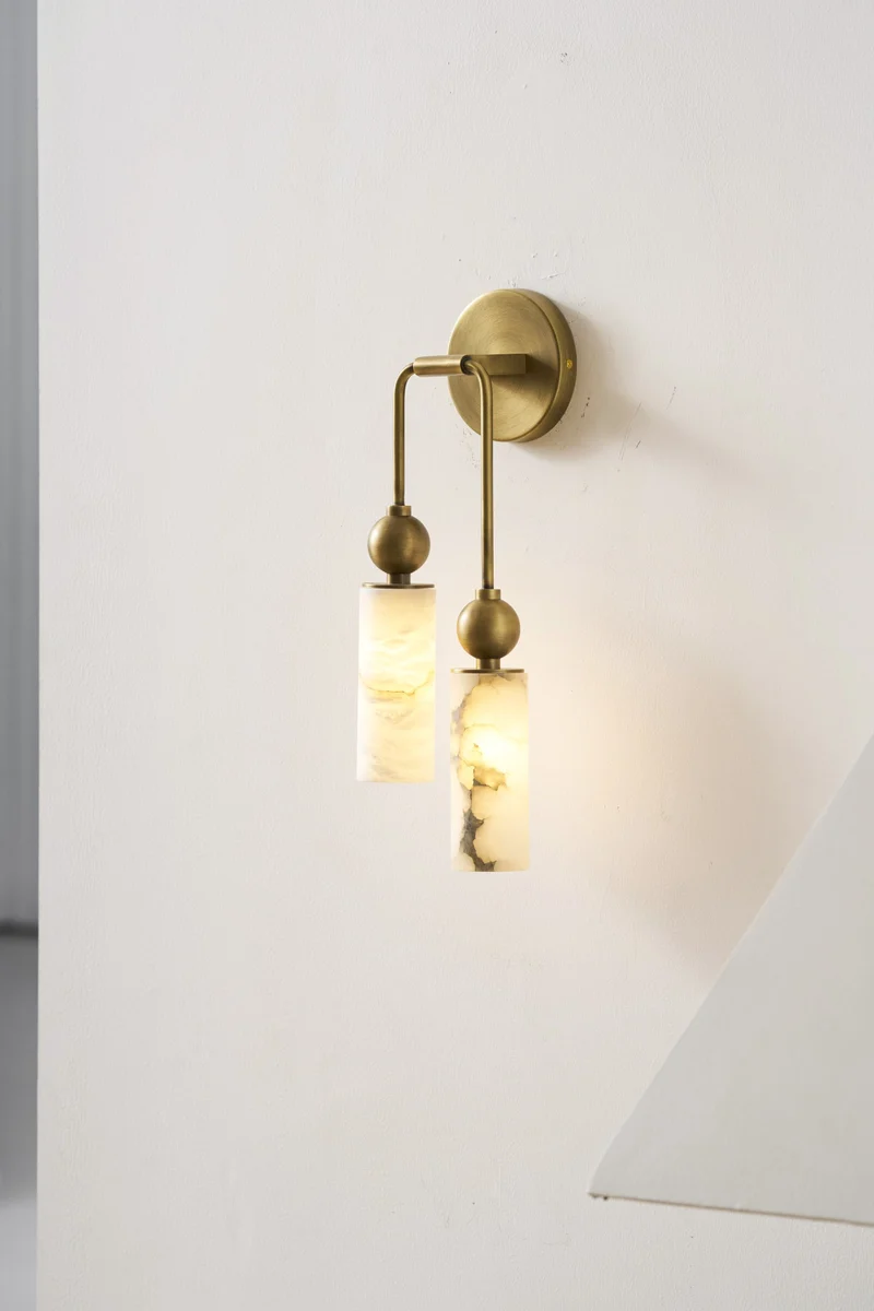 Vintage Wandlamp met Vogel in Messing en Alabaster – Design Wandlamp voor Slaapkamer, Hal en Woonkamer met E14 Fitting | Sansoti