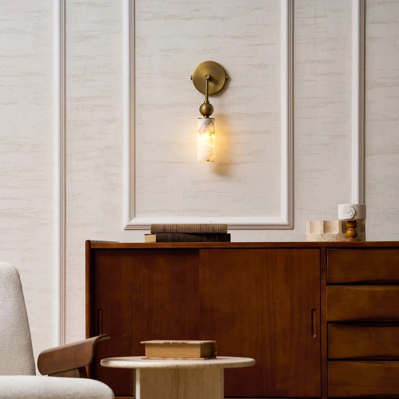 Vintage Wandlamp met Vogel in Messing en Alabaster – Design Wandlamp voor Slaapkamer, Hal en Woonkamer met E14 Fitting | Sansoti
