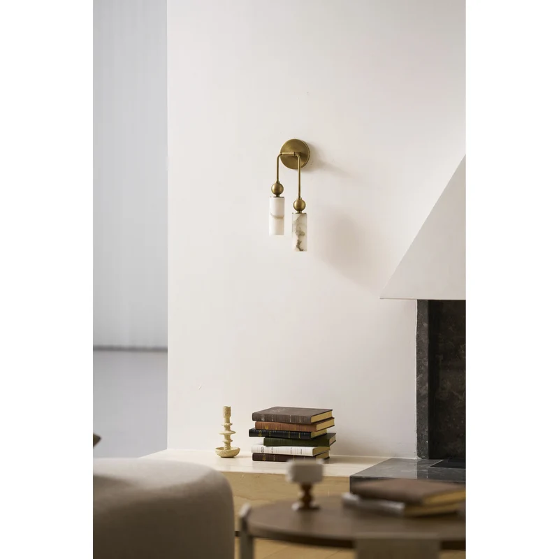 Vintage Wandlamp met Vogel in Messing en Alabaster – Design Wandlamp voor Slaapkamer, Hal en Woonkamer met E14 Fitting | Sansoti