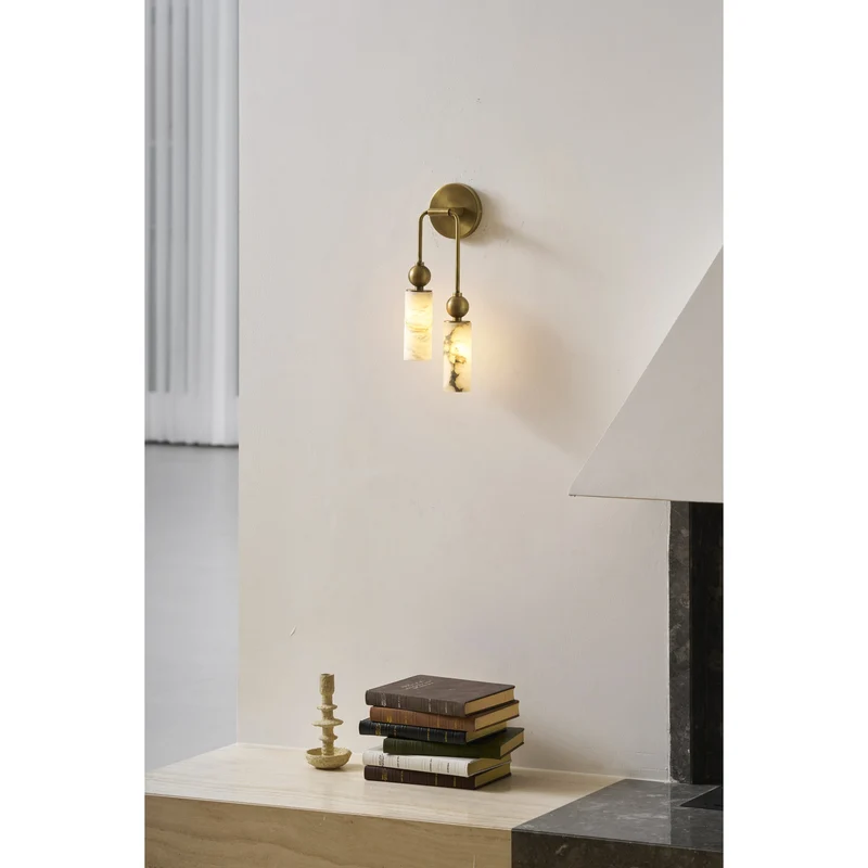Vintage Wandlamp met Vogel in Messing en Alabaster – Design Wandlamp voor Slaapkamer, Hal en Woonkamer met E14 Fitting | Sansoti