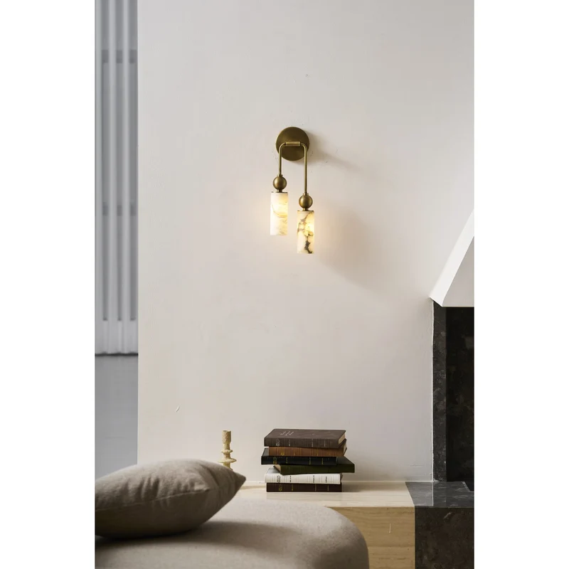 Vintage Wandlamp met Vogel in Messing en Alabaster – Design Wandlamp voor Slaapkamer, Hal en Woonkamer met E14 Fitting | Sansoti