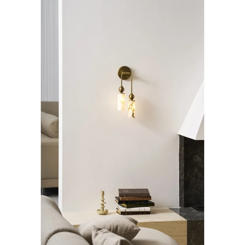 Vintage Wandlamp met Vogel in Messing en Alabaster – Design Wandlamp voor Slaapkamer, Hal en Woonkamer met E14 Fitting | Sansoti