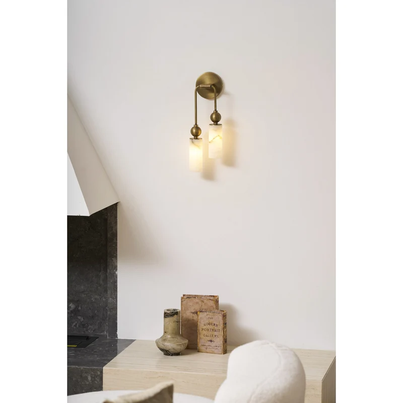 Vintage Wandlamp met Vogel in Messing en Alabaster – Design Wandlamp voor Slaapkamer, Hal en Woonkamer met E14 Fitting | Sansoti