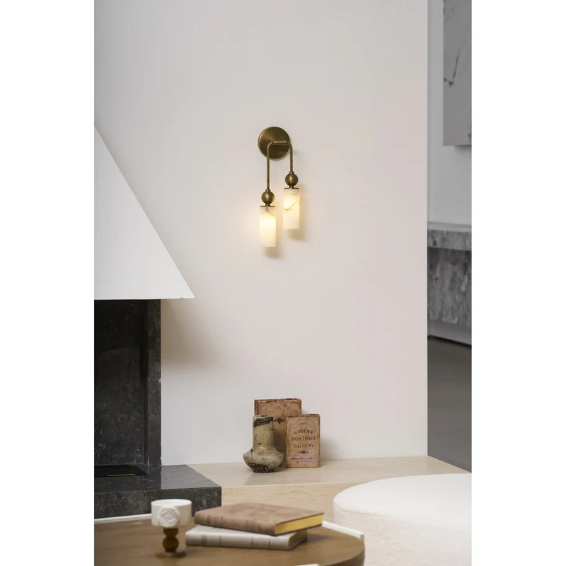 Vintage Wandlamp met Vogel in Messing en Alabaster – Design Wandlamp voor Slaapkamer, Hal en Woonkamer met E14 Fitting | Sansoti