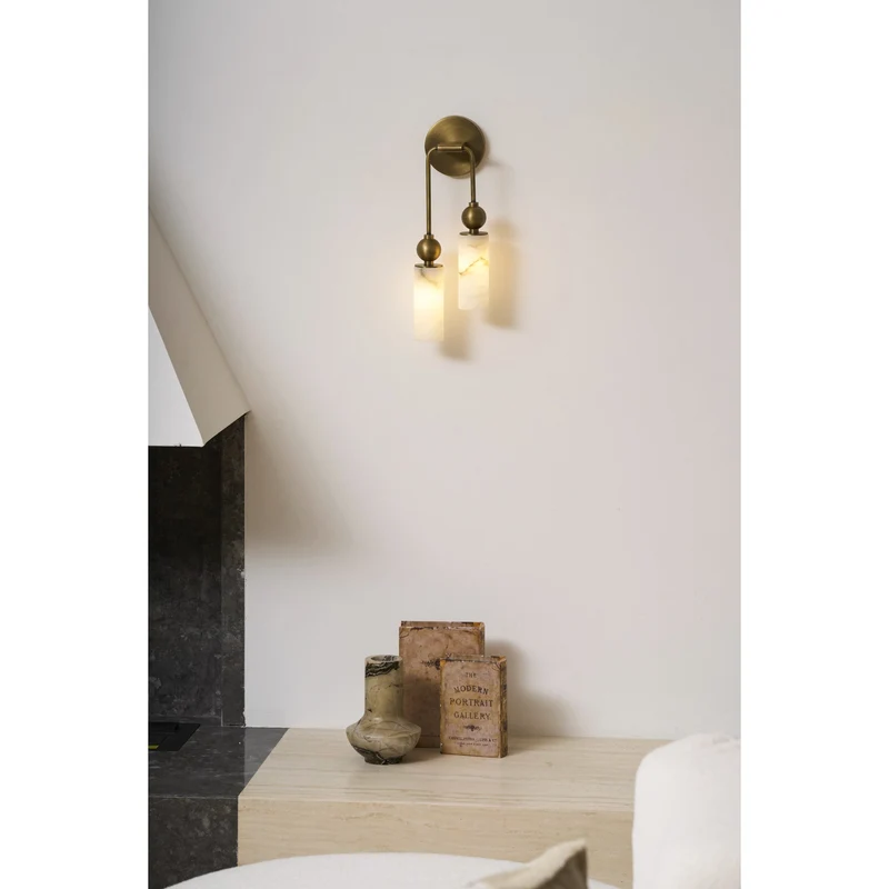 Vintage Wandlamp met Vogel in Messing en Alabaster – Design Wandlamp voor Slaapkamer, Hal en Woonkamer met E14 Fitting | Sansoti