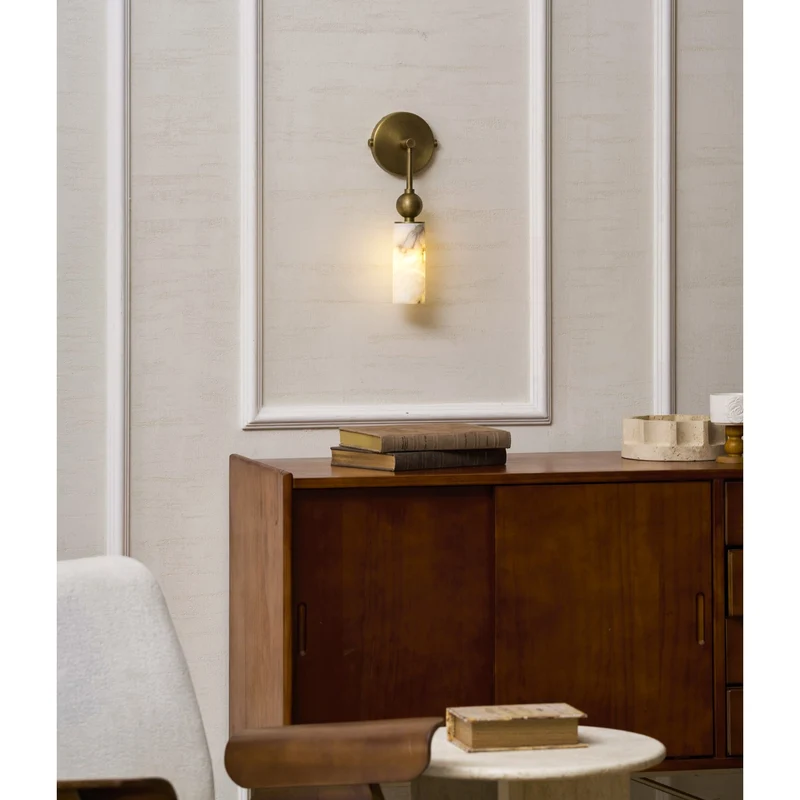 Vintage Wandlamp met Vogel in Messing en Alabaster – Design Wandlamp voor Slaapkamer, Hal en Woonkamer met E14 Fitting | Sansoti