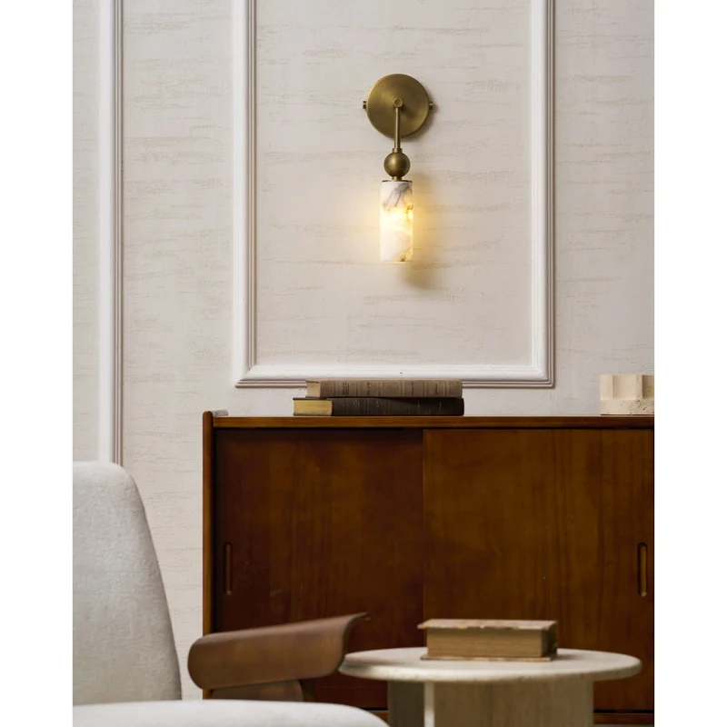 Vintage Wandlamp met Vogel in Messing en Alabaster – Design Wandlamp voor Slaapkamer, Hal en Woonkamer met E14 Fitting | Sansoti