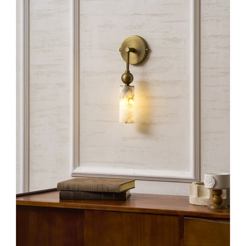 Vintage Wandlamp met Vogel in Messing en Alabaster – Design Wandlamp voor Slaapkamer, Hal en Woonkamer met E14 Fitting | Sansoti