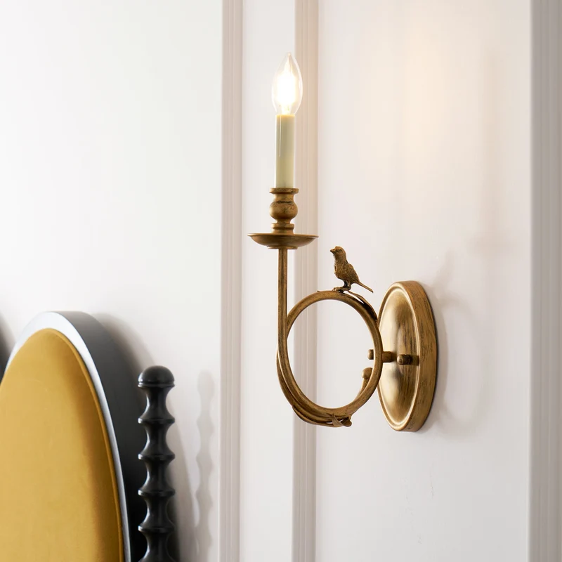 Vintage Wandlamp met Vogel op Tak in Antiek Messing – Klassieke Design Sconce met E14 Fitting voor Slaapkamer, Hal en Woonkamer | Sansoti