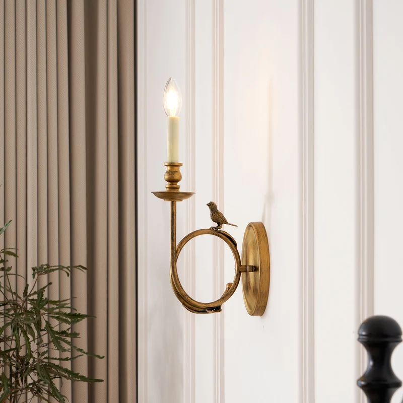 Vintage Wandlamp met Vogel op Tak in Antiek Messing – Klassieke Design Sconce met E14 Fitting voor Slaapkamer, Hal en Woonkamer | Sansoti