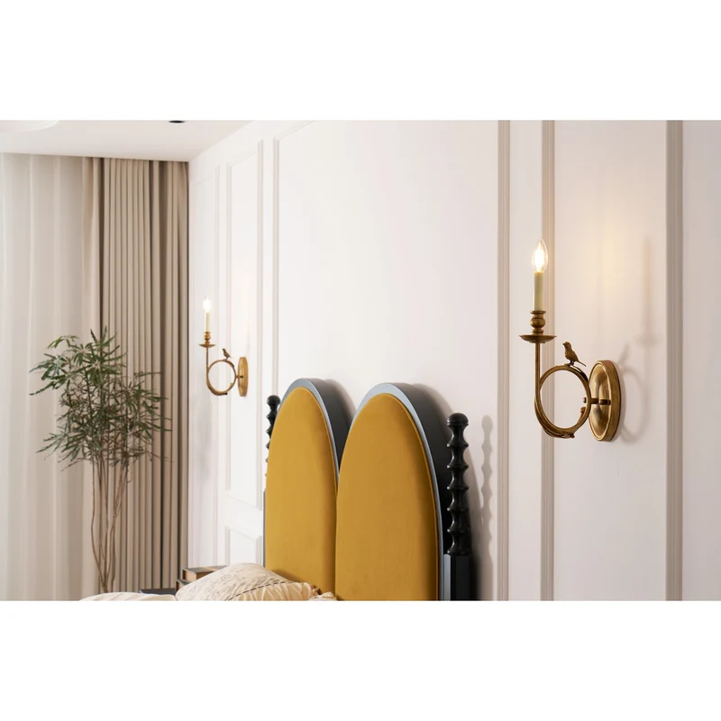 Vintage Wandlamp met Vogel op Tak in Antiek Messing – Klassieke Design Sconce met E14 Fitting voor Slaapkamer, Hal en Woonkamer | Sansoti