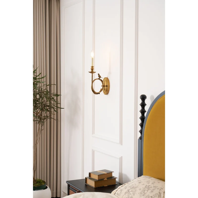 Vintage Wandlamp met Vogel op Tak in Antiek Messing – Klassieke Design Sconce met E14 Fitting voor Slaapkamer, Hal en Woonkamer | Sansoti