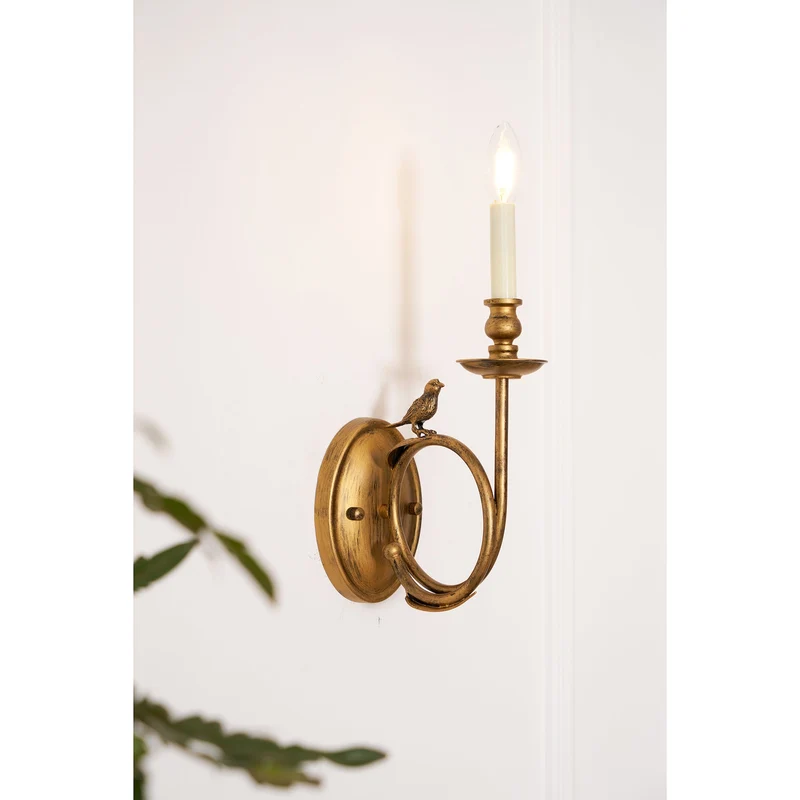 Vintage Wandlamp met Vogel op Tak in Antiek Messing – Klassieke Design Sconce met E14 Fitting voor Slaapkamer, Hal en Woonkamer | Sansoti