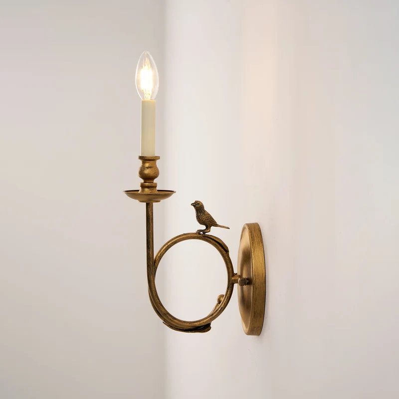 Vintage Wandlamp met Vogel op Tak in Antiek Messing – Klassieke Design Sconce met E14 Fitting voor Slaapkamer, Hal en Woonkamer | Sansoti