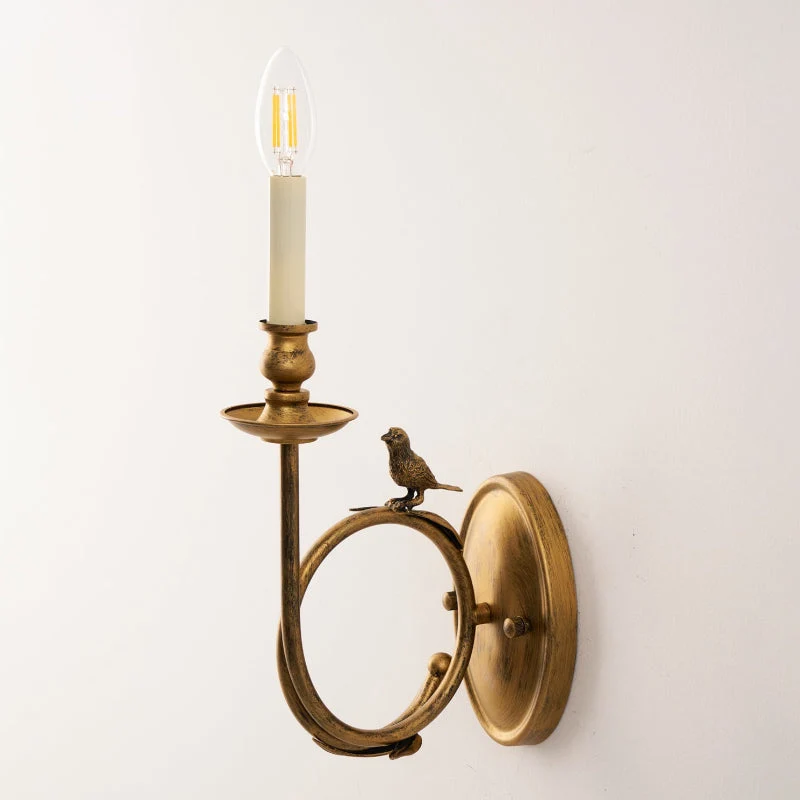Vintage Wandlamp met Vogel op Tak in Antiek Messing – Klassieke Design Sconce met E14 Fitting voor Slaapkamer, Hal en Woonkamer | Sansoti