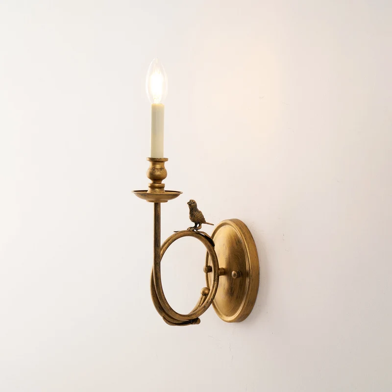 Vintage Wandlamp met Vogel op Tak in Antiek Messing – Klassieke Design Sconce met E14 Fitting voor Slaapkamer, Hal en Woonkamer | Sansoti
