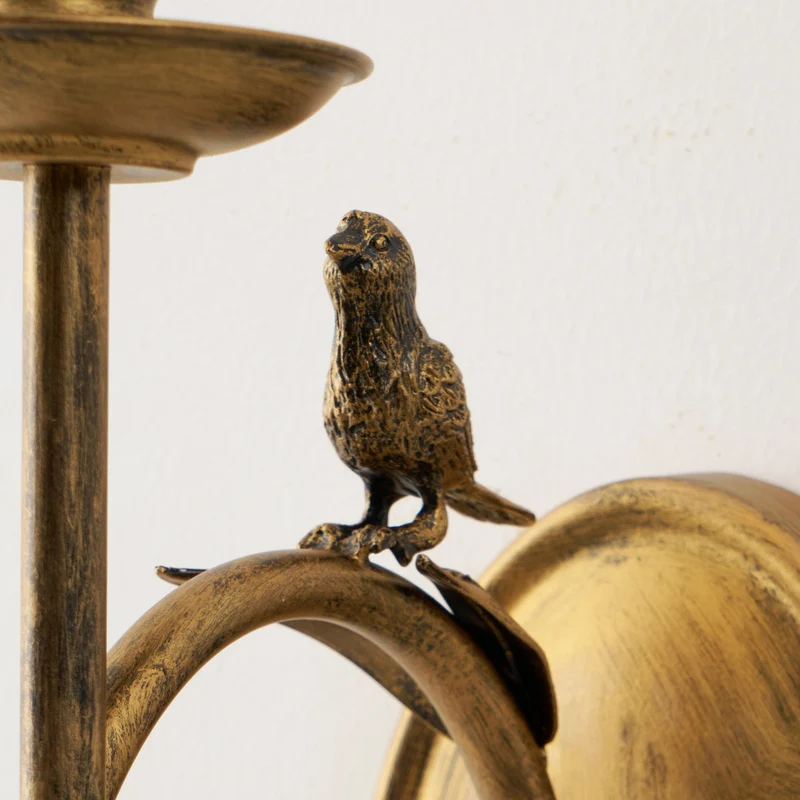 Vintage Wandlamp met Vogel op Tak in Antiek Messing – Klassieke Design Sconce met E14 Fitting voor Slaapkamer, Hal en Woonkamer | Sansoti
