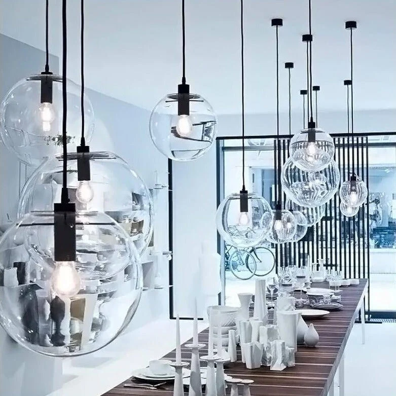 Moderne Glazen Bol Hanglamp Transparant Met Zwarte Of Rose Gold Fitting Minimalistische Design Plafondlamp Voor Woonkamer Eettafel Keuken | Sansoti