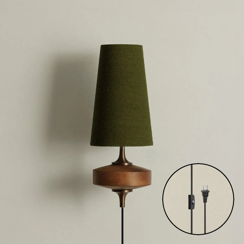 Design Wandlamp met Stekker in Hout en Messing – Natuurlijke Verlichting met Stoffen Kap 1 of 2 Lichtpunten | Sansoti