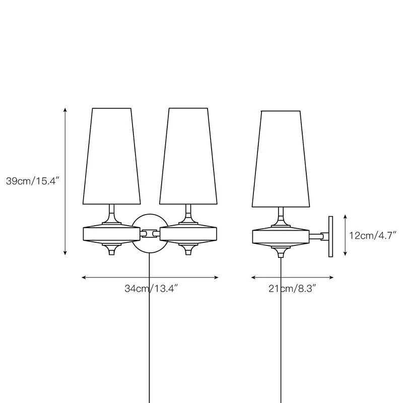 Design Wandlamp met Stekker in Hout en Messing – Natuurlijke Verlichting met Stoffen Kap 1 of 2 Lichtpunten | Sansoti
