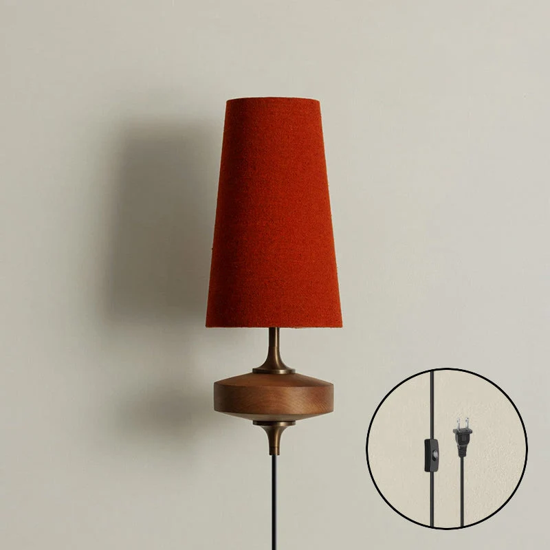 Design Wandlamp met Stekker in Hout en Messing – Natuurlijke Verlichting met Stoffen Kap 1 of 2 Lichtpunten | Sansoti