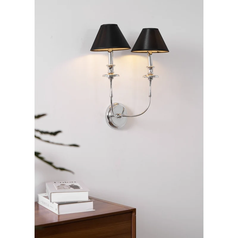 Moderne Wandlamp met Zwarte Stoffen Kap in Messing, Nikkel of Zwart – 1 of 2 Lichtpunten Design Verlichting | Sansoti