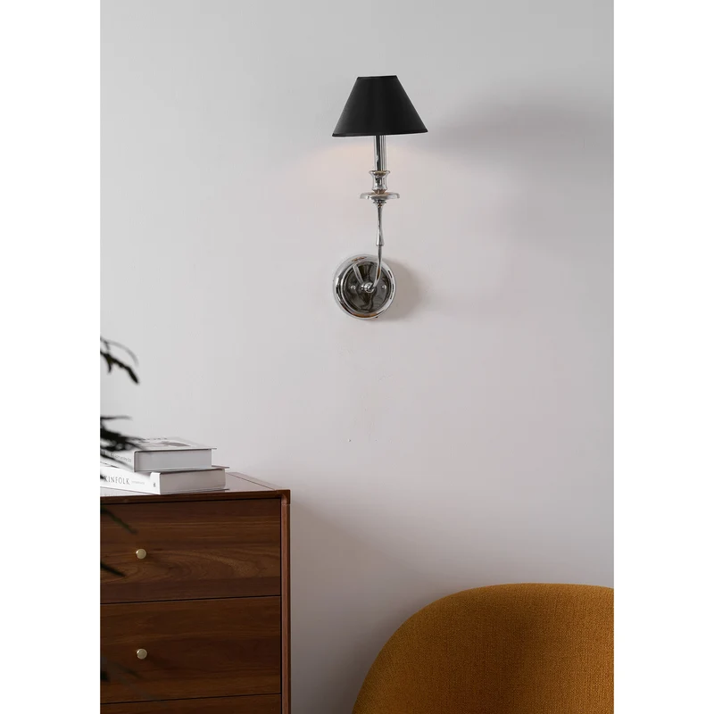 Moderne Wandlamp met Zwarte Stoffen Kap in Messing, Nikkel of Zwart – 1 of 2 Lichtpunten Design Verlichting | Sansoti
