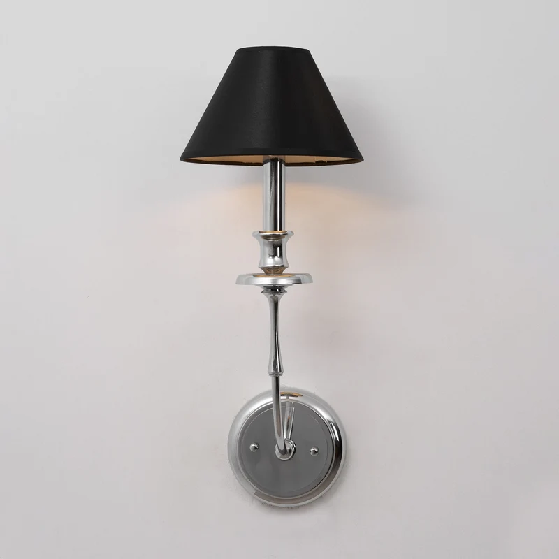 Moderne Wandlamp met Zwarte Stoffen Kap in Messing, Nikkel of Zwart – 1 of 2 Lichtpunten Design Verlichting | Sansoti