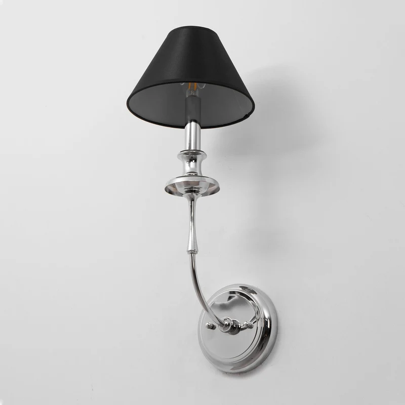 Moderne Wandlamp met Zwarte Stoffen Kap in Messing, Nikkel of Zwart – 1 of 2 Lichtpunten Design Verlichting | Sansoti