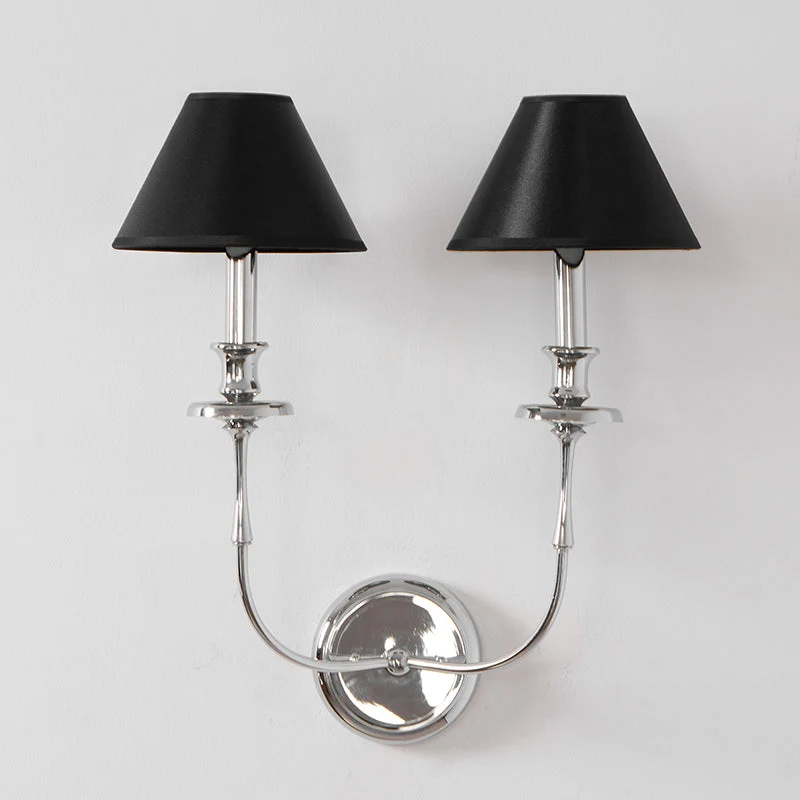 Moderne Wandlamp met Zwarte Stoffen Kap in Messing, Nikkel of Zwart – 1 of 2 Lichtpunten Design Verlichting | Sansoti